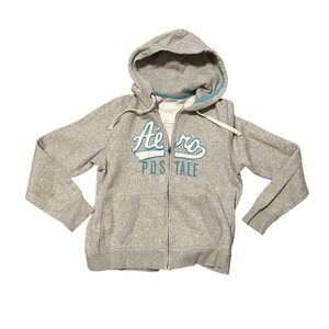Y2K Aeropostale Womens Gray Zip Up Hoodie Sweatshirt Aero Postal 1987 XL